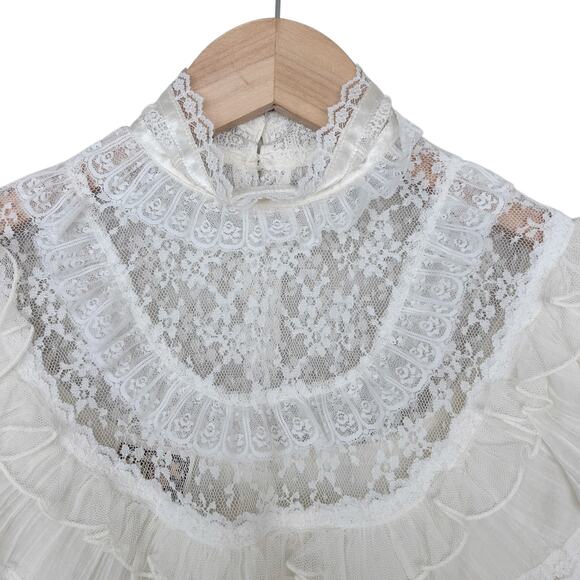 Vintage 70s Gunne Sax White Lace Maxi Dress Prairie Boho Sz 5 - Picture 3 of 15